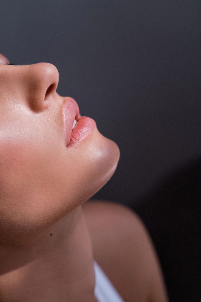 Close-up of a woman with smooth, clear skin