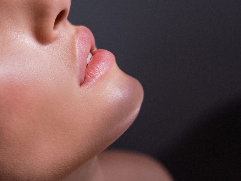 Close-up of a woman with smooth, clear skin